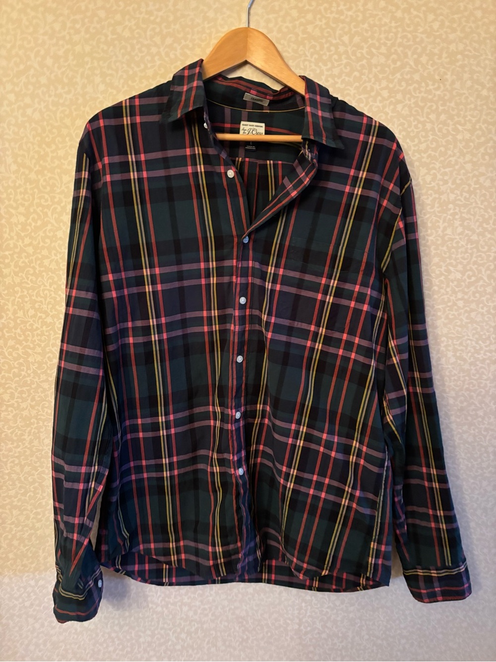 Jcrew Men's secret wash shirting Green Plaid Button-Up Shirt